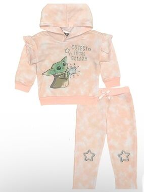 Star Wars Baby Yoda "Cutest in the Galaxy" Pink Hoodie & Pants Set Size 24 mos